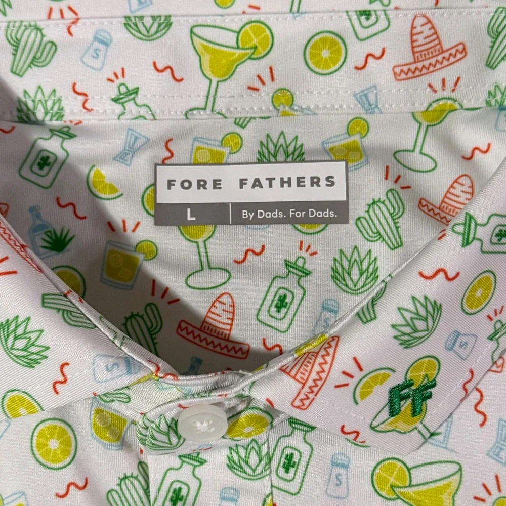 Fore Fathers Mens Margarita Golf Polo Shirt White Performance Stretch Size L - Picture 3 of 9